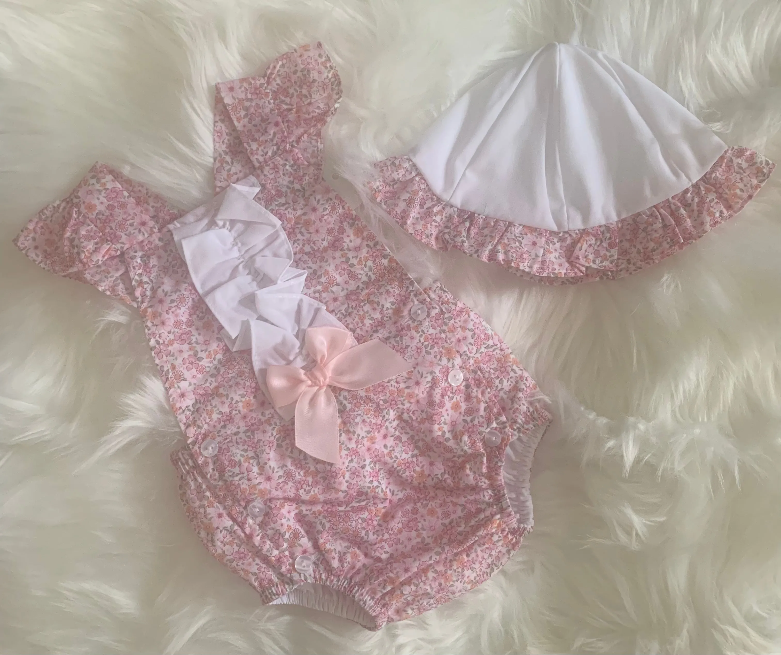 Floral Bow Romper and Hat Set