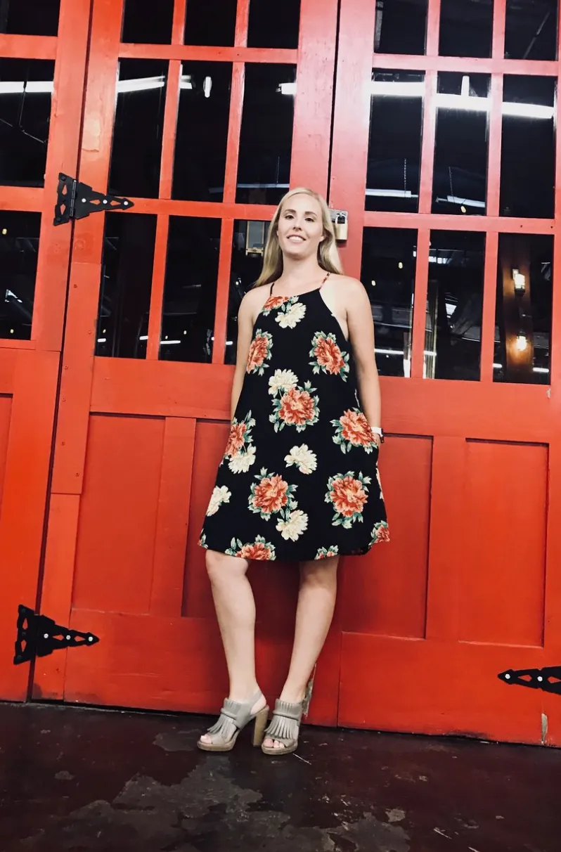 Floral Print Halter Dress - Black