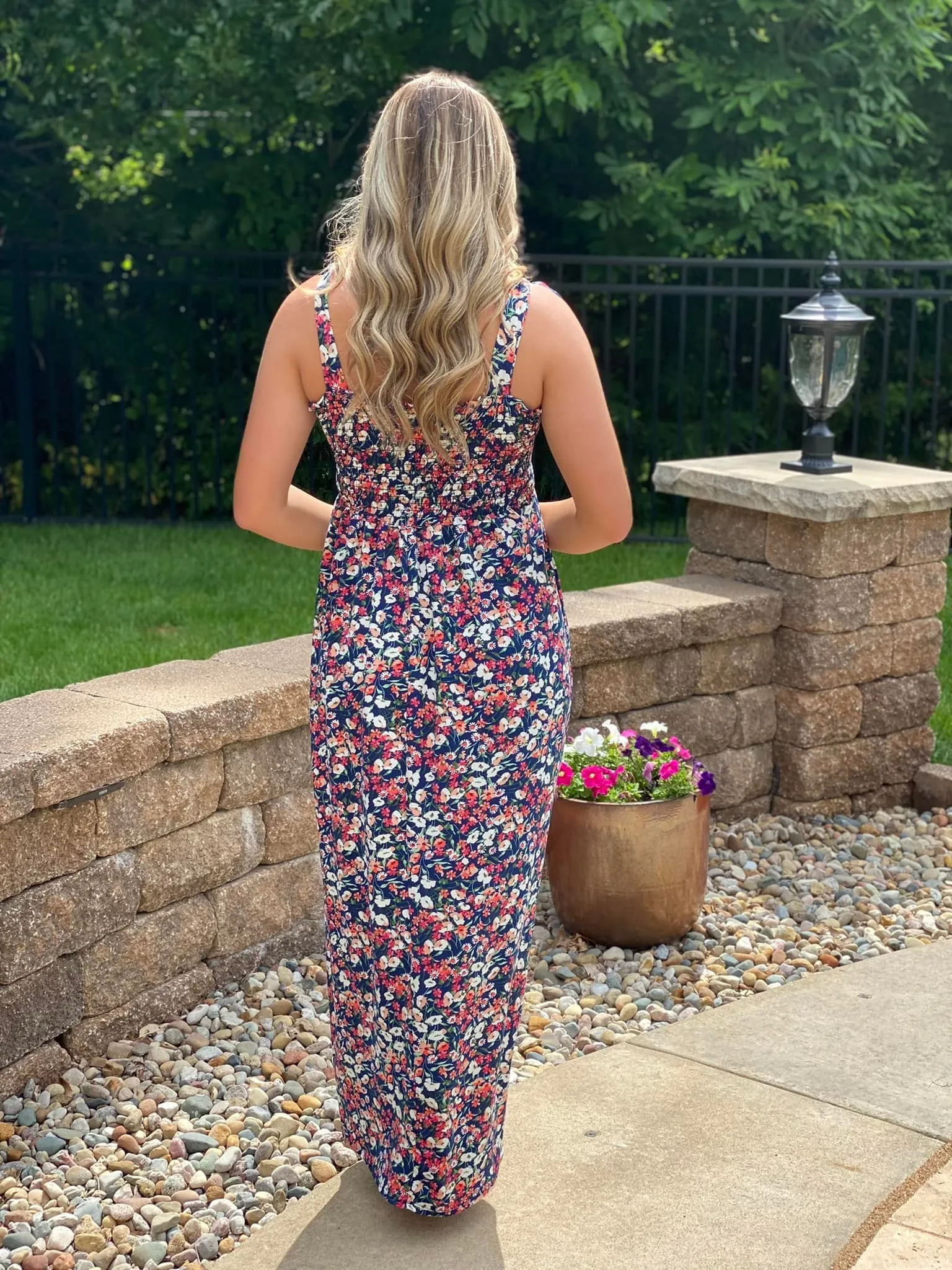 Floral Shoulder Tie Maxi Dress