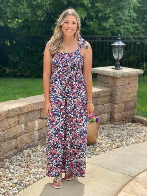 Floral Shoulder Tie Maxi Dress
