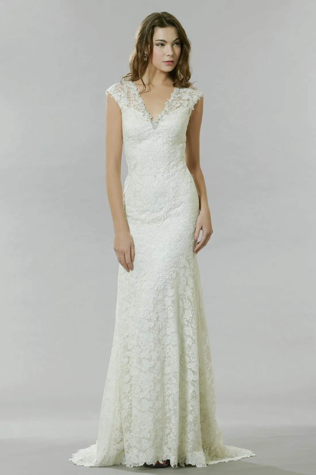 Floral Sparkly Beaded Full Boho Lace Mermaid Wedding Dress Elegant Garden Beach V-neck Cap Sleeve Bridal Gown with Illusion Back