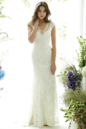 Floral Sparkly Beaded Full Boho Lace Mermaid Wedding Dress Elegant Garden Beach V-neck Cap Sleeve Bridal Gown with Illusion Back