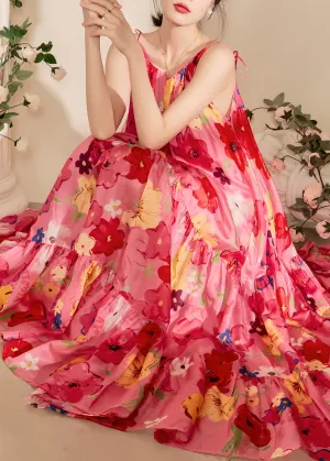 Fraira - Loose Cotton Strapless Dress with Pink Print