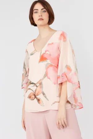 FRANK LYMAN- WOMEN'S FLORAL V-NECK PULLOVER TOP