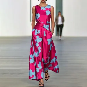 Friva - Pink and red sleeveless maxi dress