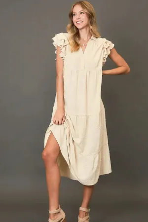 Full Size Tiered Floral Burnout Ruffle Sleeve Midi Dress Plus Size Available