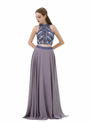 Gary Beading High Neck Two Piece Prom Dress