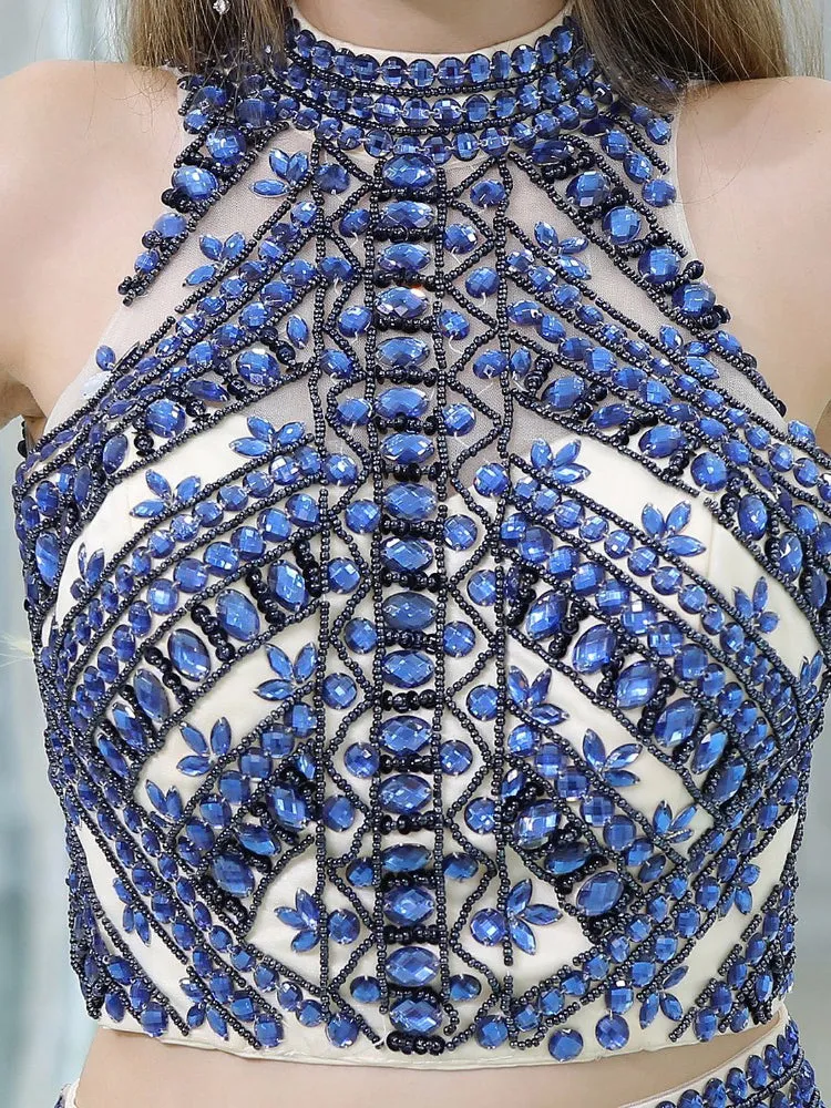 Gary Beading High Neck Two Piece Prom Dress