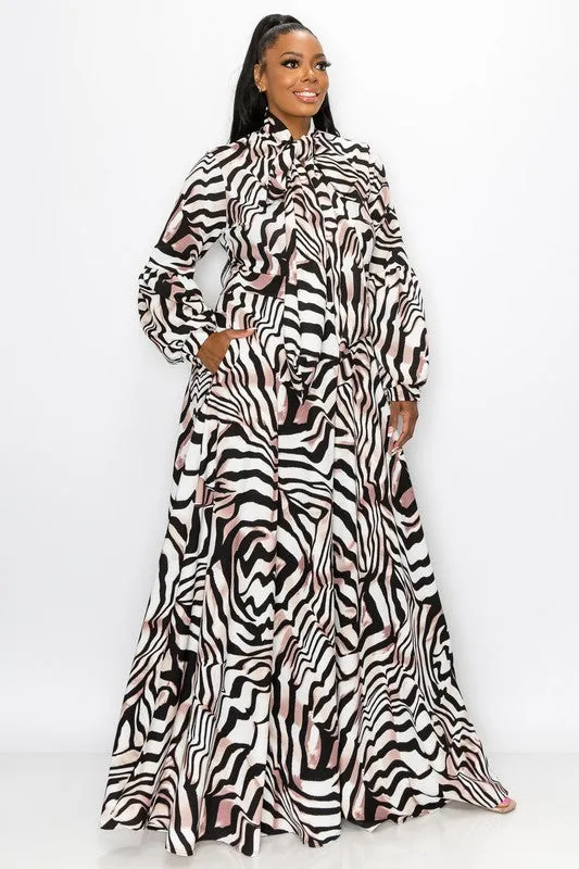 Geometric Bow Print Maxi Dress