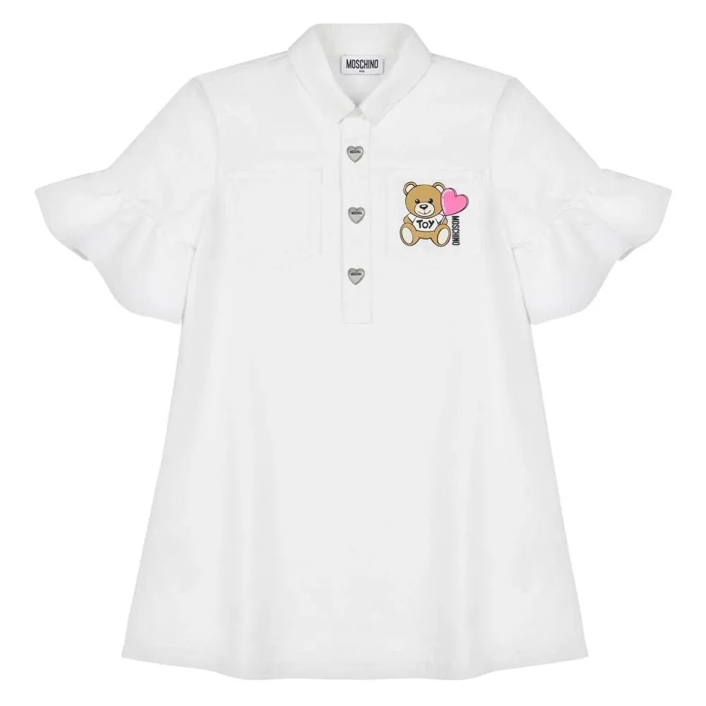 GIRL FLUTTER SS GABARDINE DRESS W HEART BUTTONS