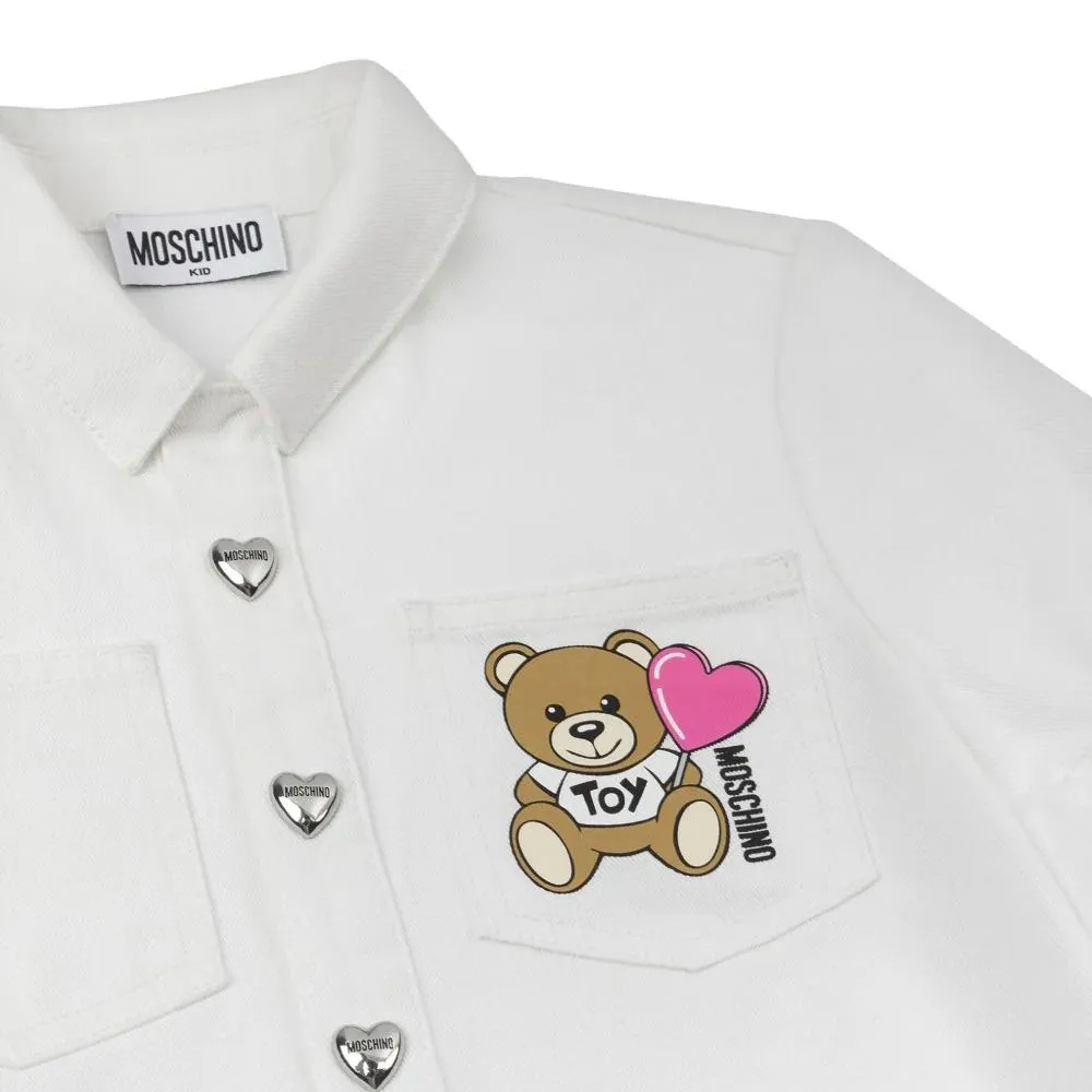 GIRL FLUTTER SS GABARDINE DRESS W HEART BUTTONS