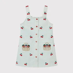 GIRL GABARDINE DRESS WITH CHERRIES EMBRO