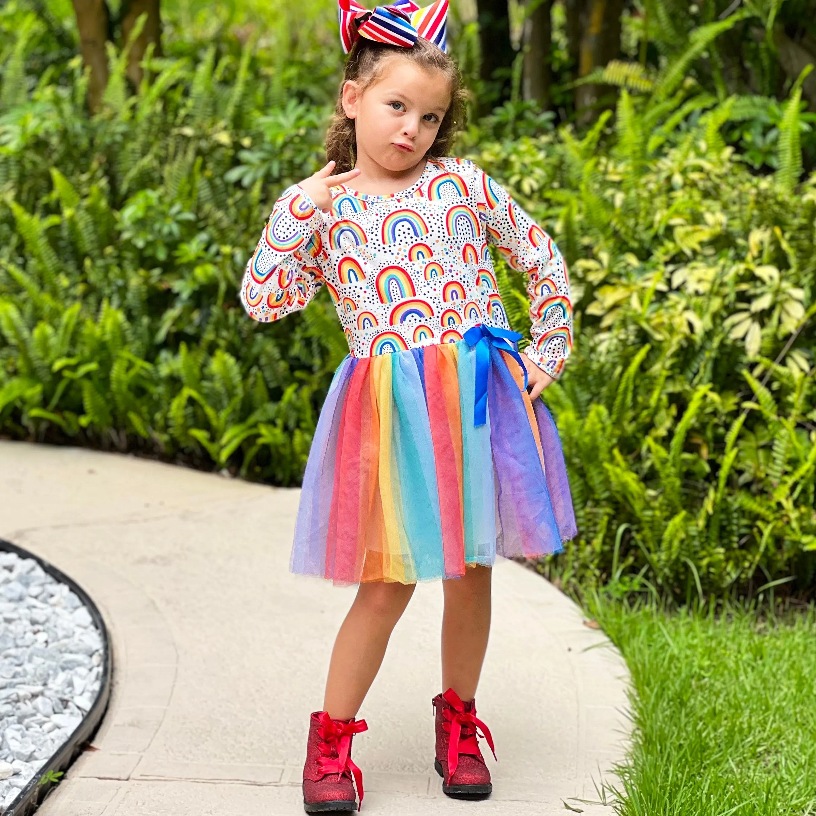 Girls Boutique Ombre Rainbow Mesh Tulle Party Dress