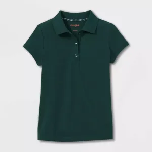 Girls' Cat & Jack Large Plus Dark Green Short Sleeve Uniform Polo Shirt