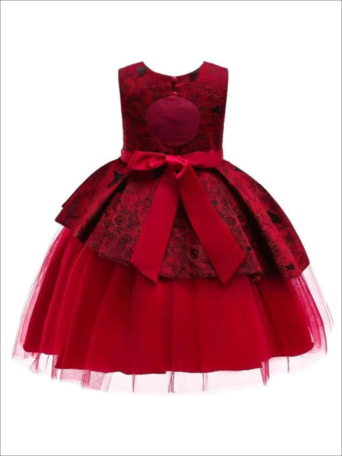Girls Floral Print Pleated Tulle Holiday Dress