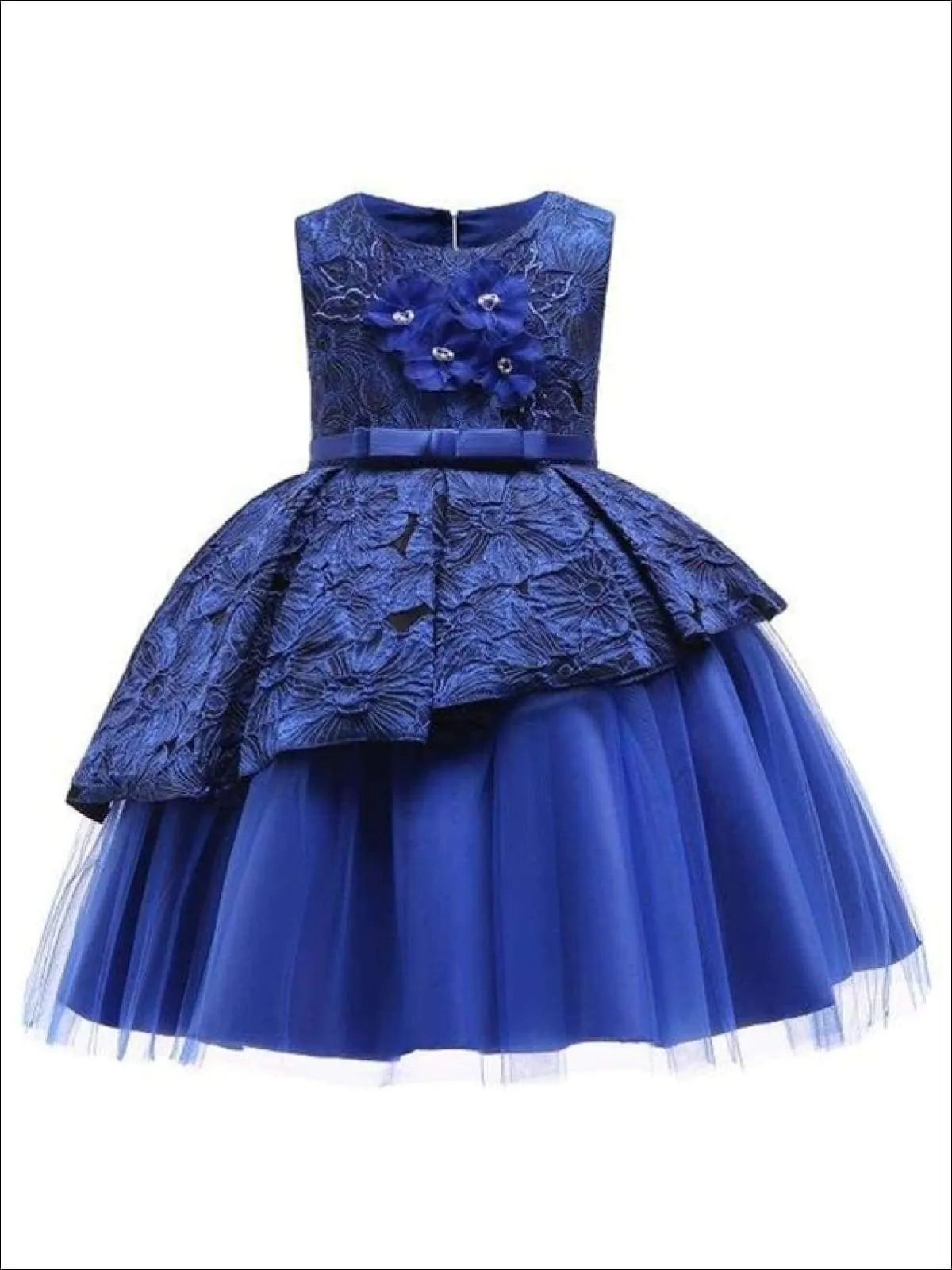 Girls Floral Print Pleated Tulle Holiday Dress