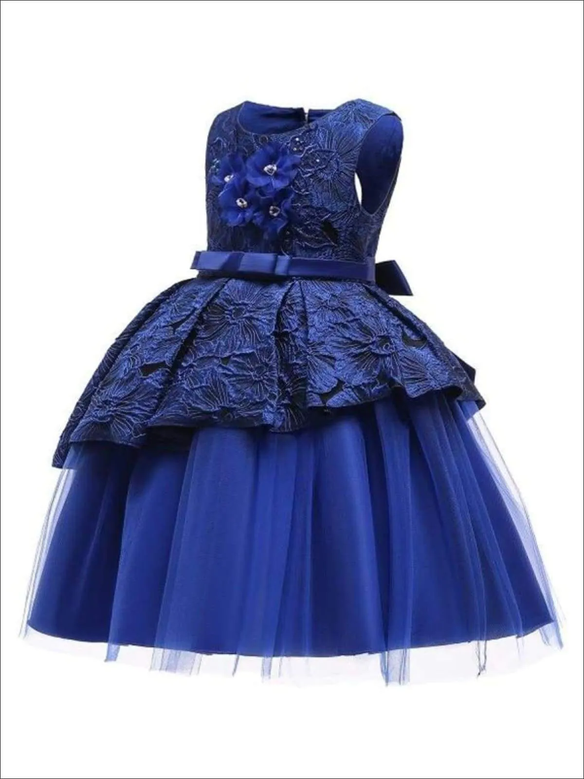 Girls Floral Print Pleated Tulle Holiday Dress