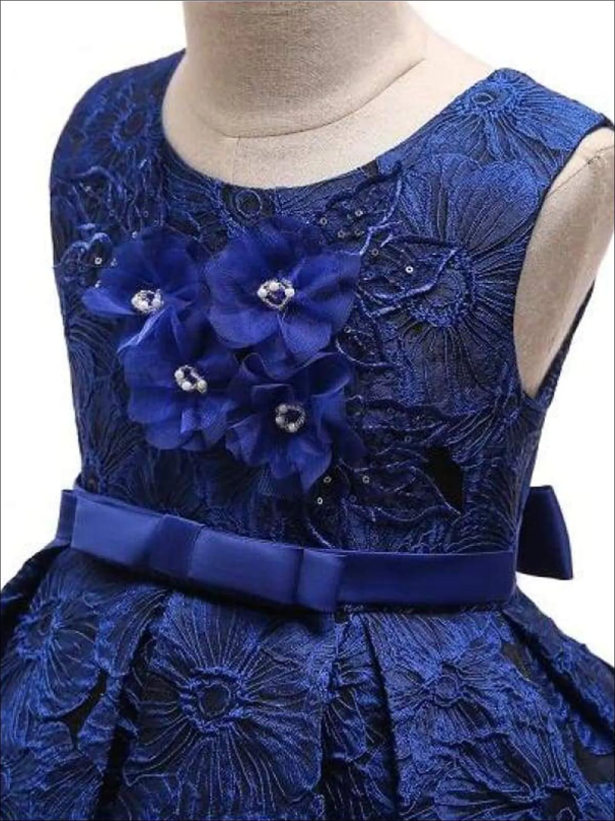 Girls Floral Print Pleated Tulle Holiday Dress