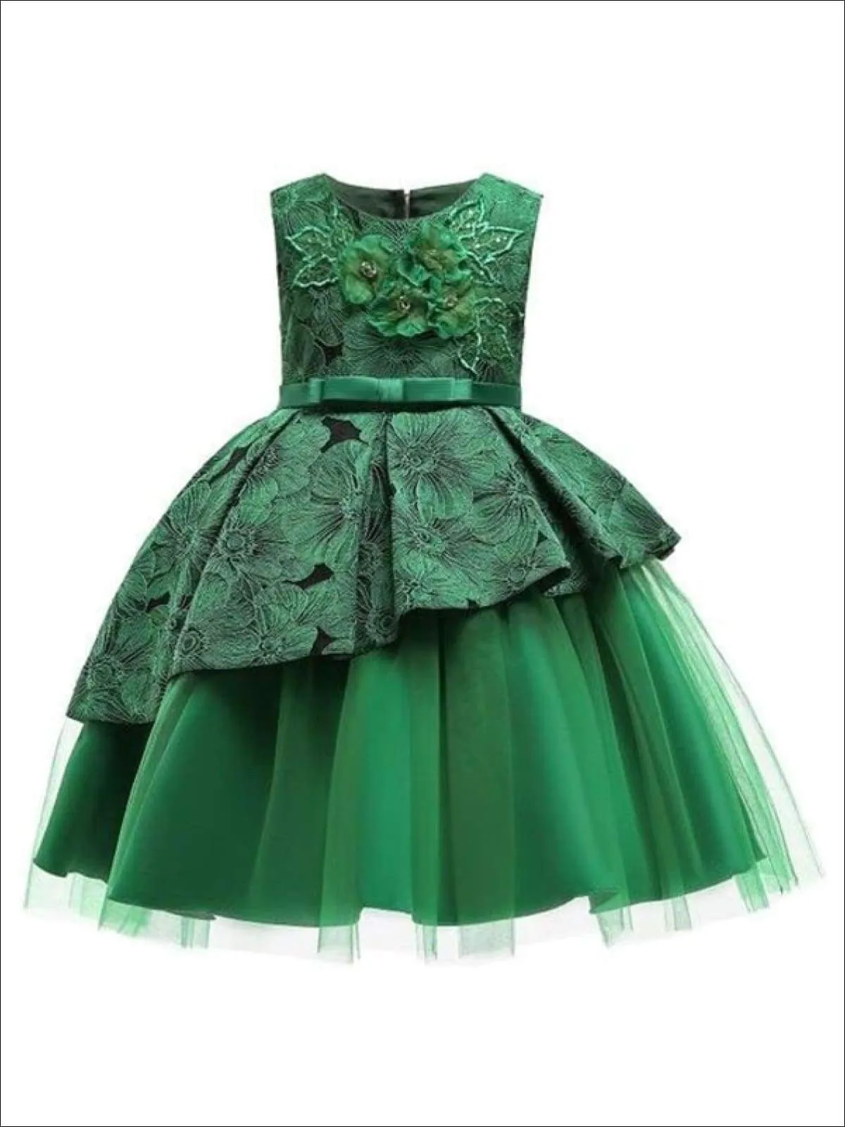 Girls Floral Print Pleated Tulle Holiday Dress