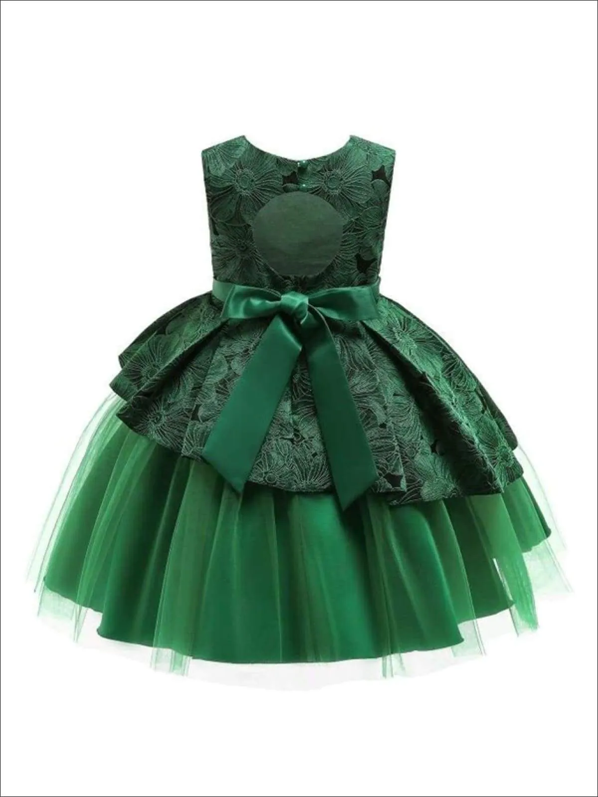 Girls Floral Print Pleated Tulle Holiday Dress