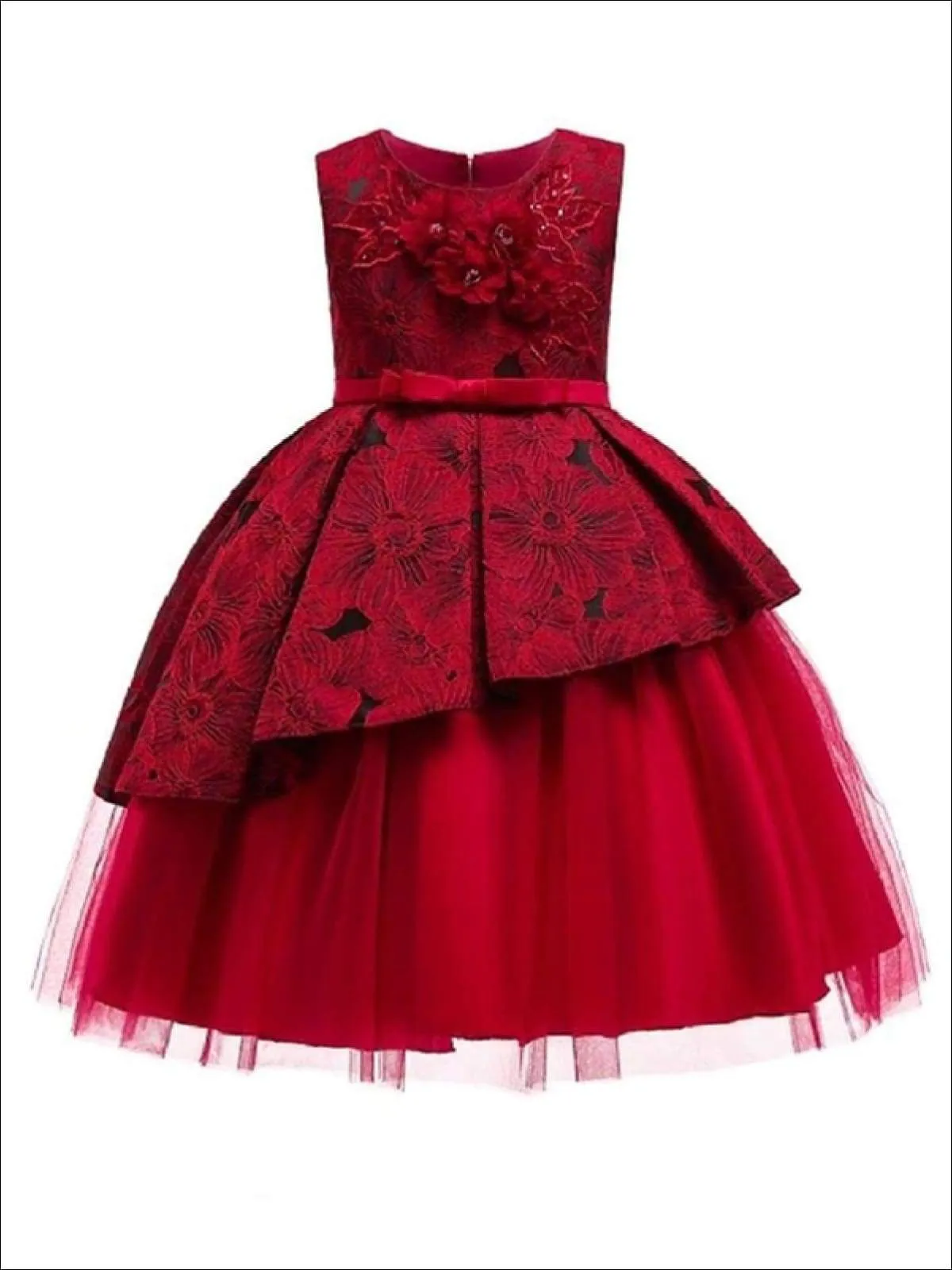 Girls Floral Print Pleated Tulle Holiday Dress