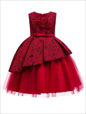 Girls Floral Print Pleated Tulle Holiday Dress