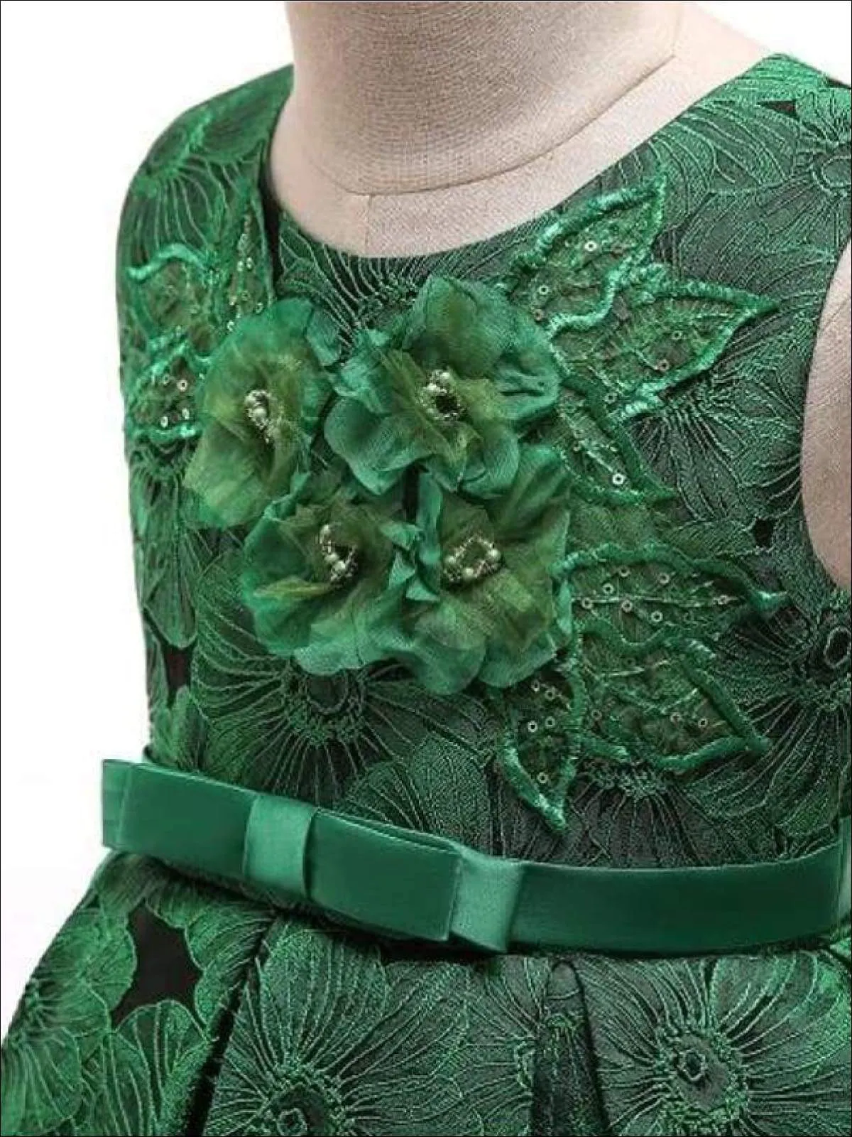 Girls Floral Print Pleated Tulle Holiday Dress