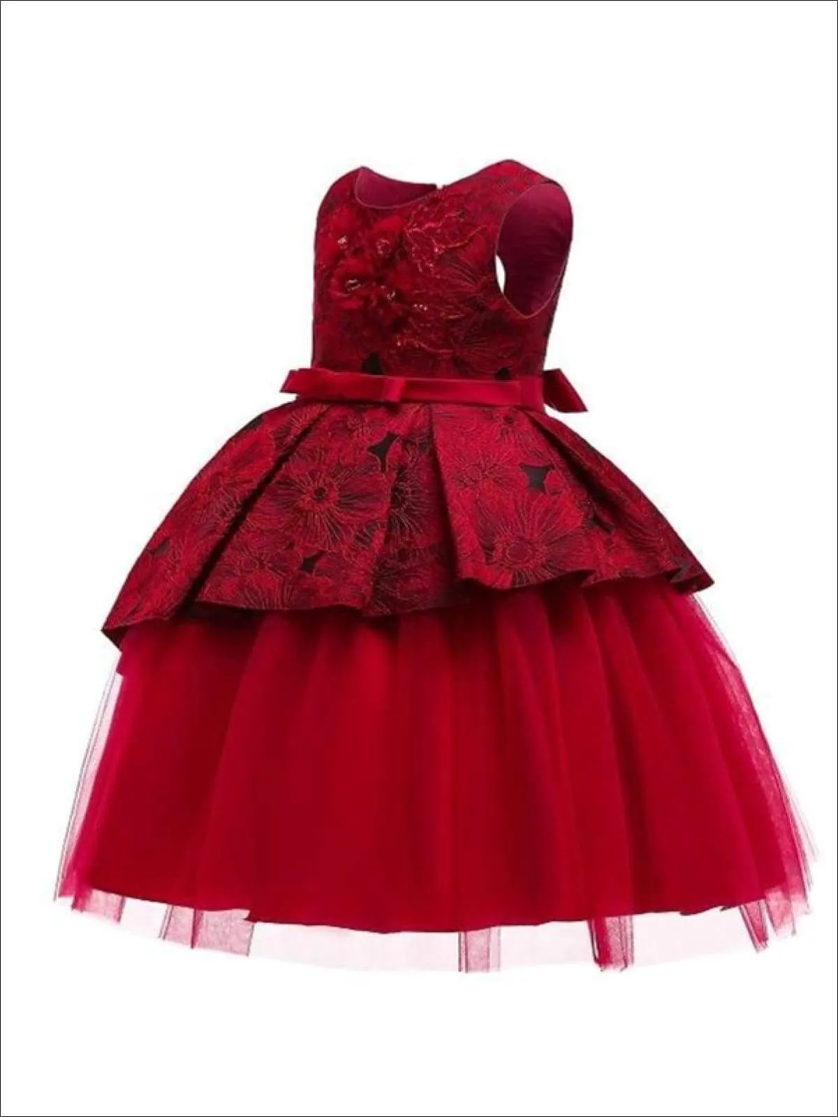 Girls Floral Print Pleated Tulle Holiday Dress