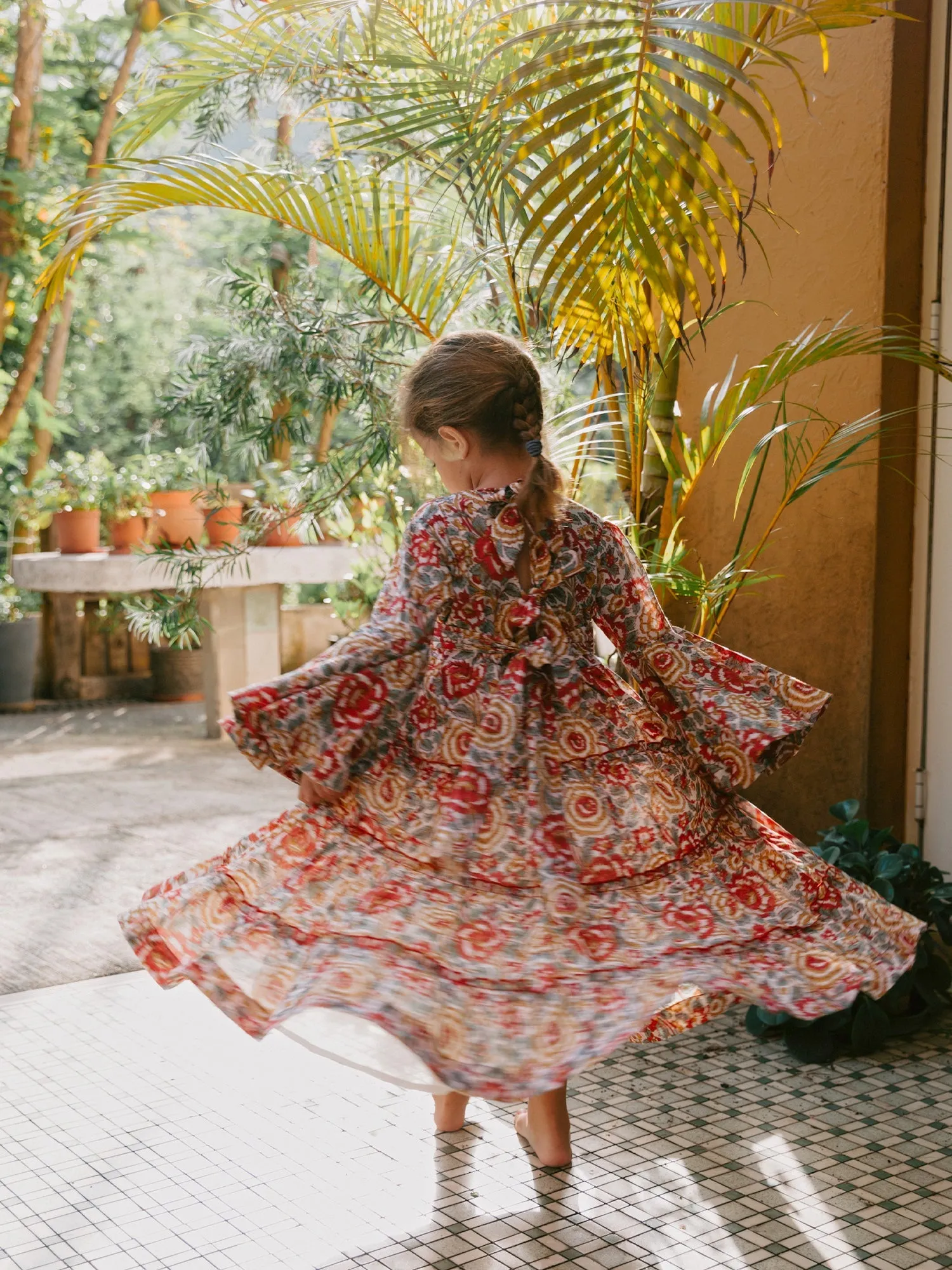 Girl's Kaftan Dress - Red Floral
