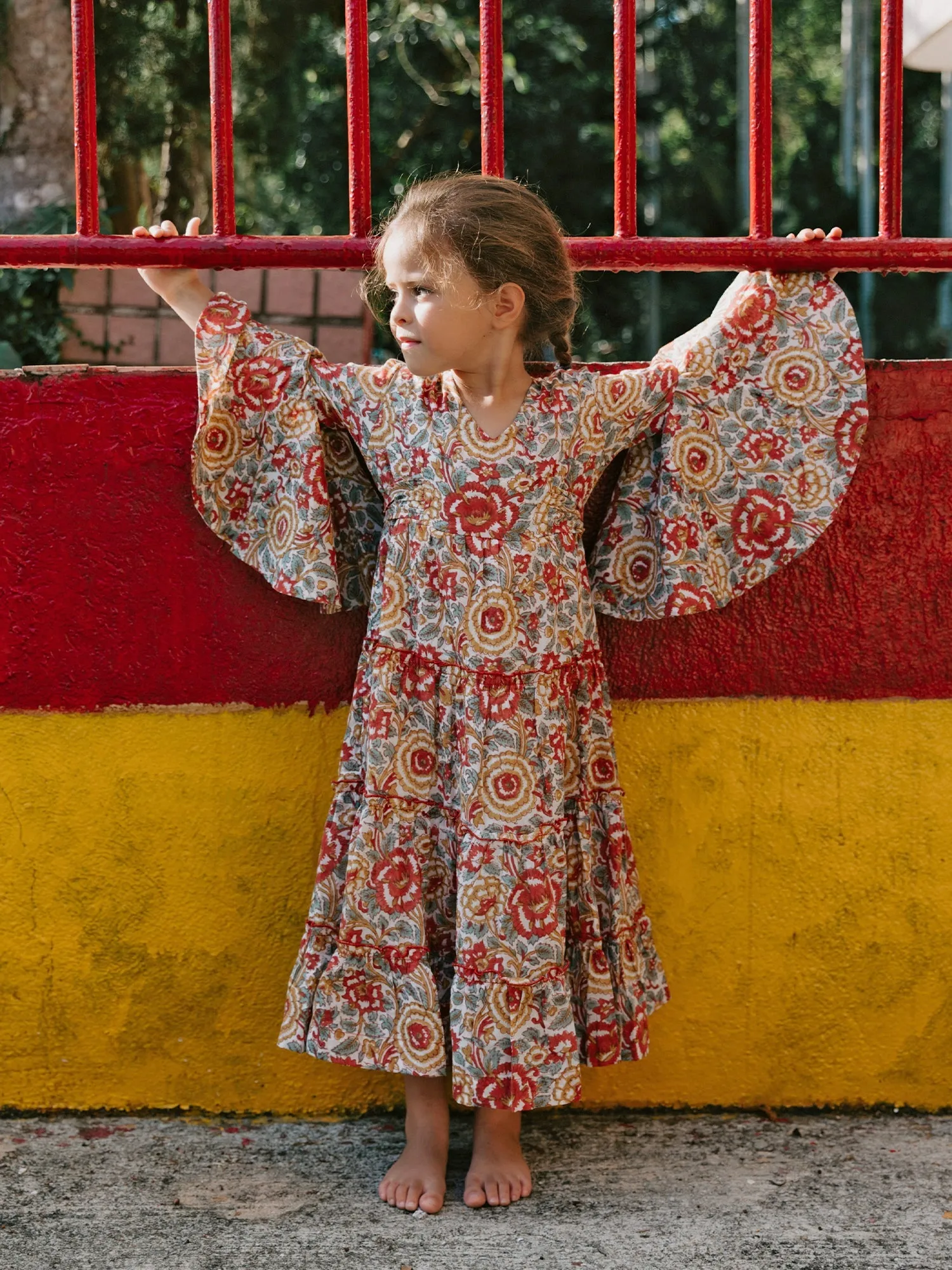 Girl's Kaftan Dress - Red Floral