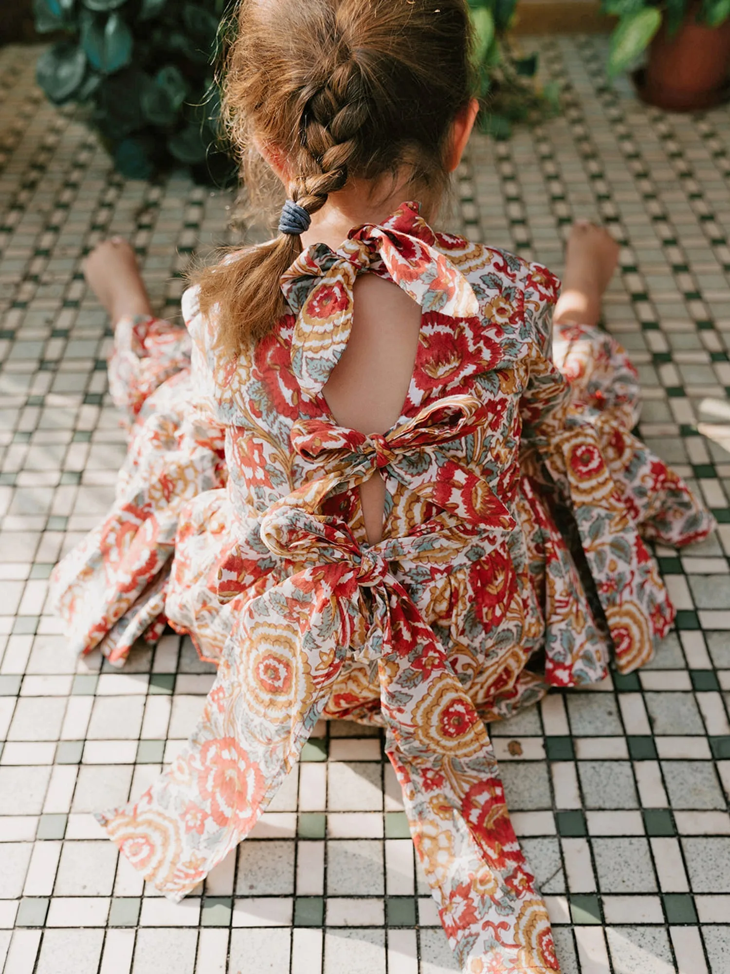 Girl's Kaftan Dress - Red Floral