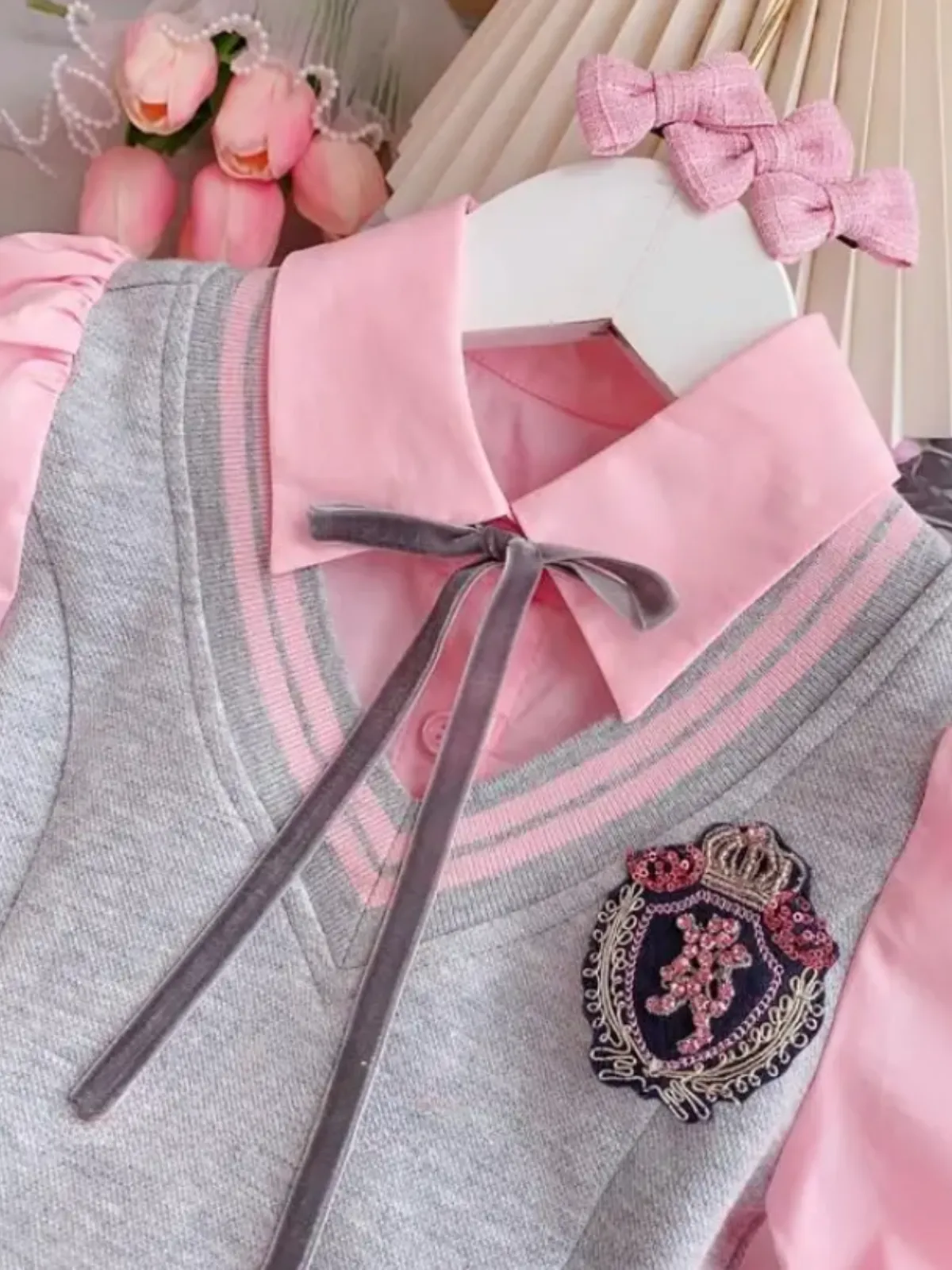 Girls' Preppy School Uniform Skirt Set