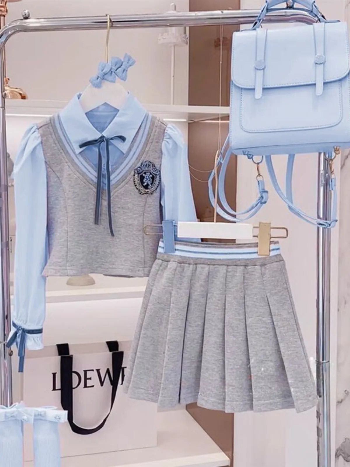 Girls' Preppy School Uniform Skirt Set