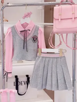 Girls' Preppy School Uniform Skirt Set