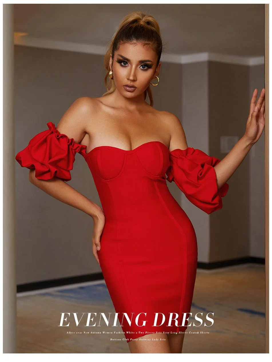 Glamaker Red Pleated Sexy Strapless Bodycon Backless Midi Dress