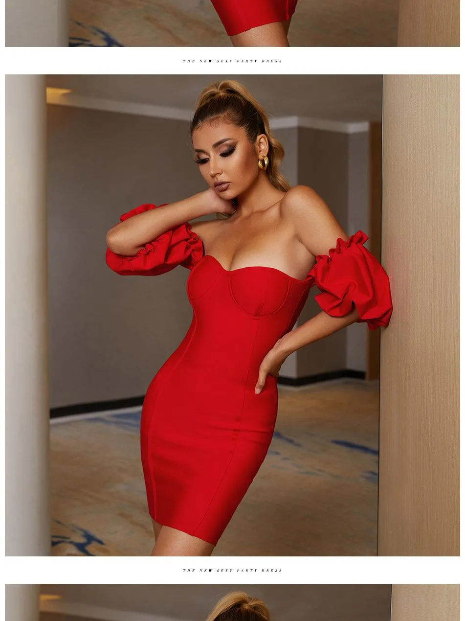 Glamaker Red Pleated Sexy Strapless Bodycon Backless Midi Dress