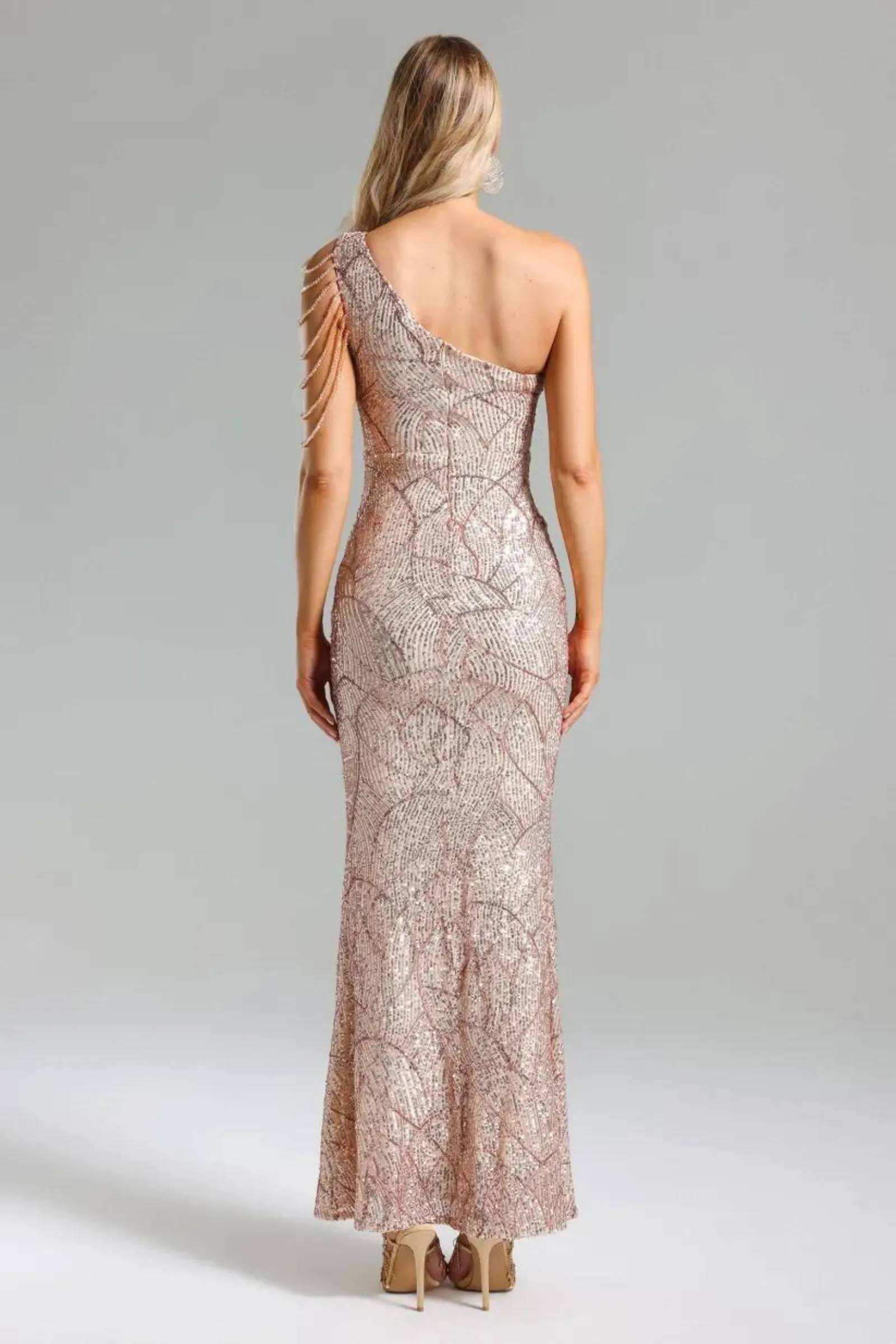 Glimmering One-Shoulder Maxi Dress-Miss Molly brand