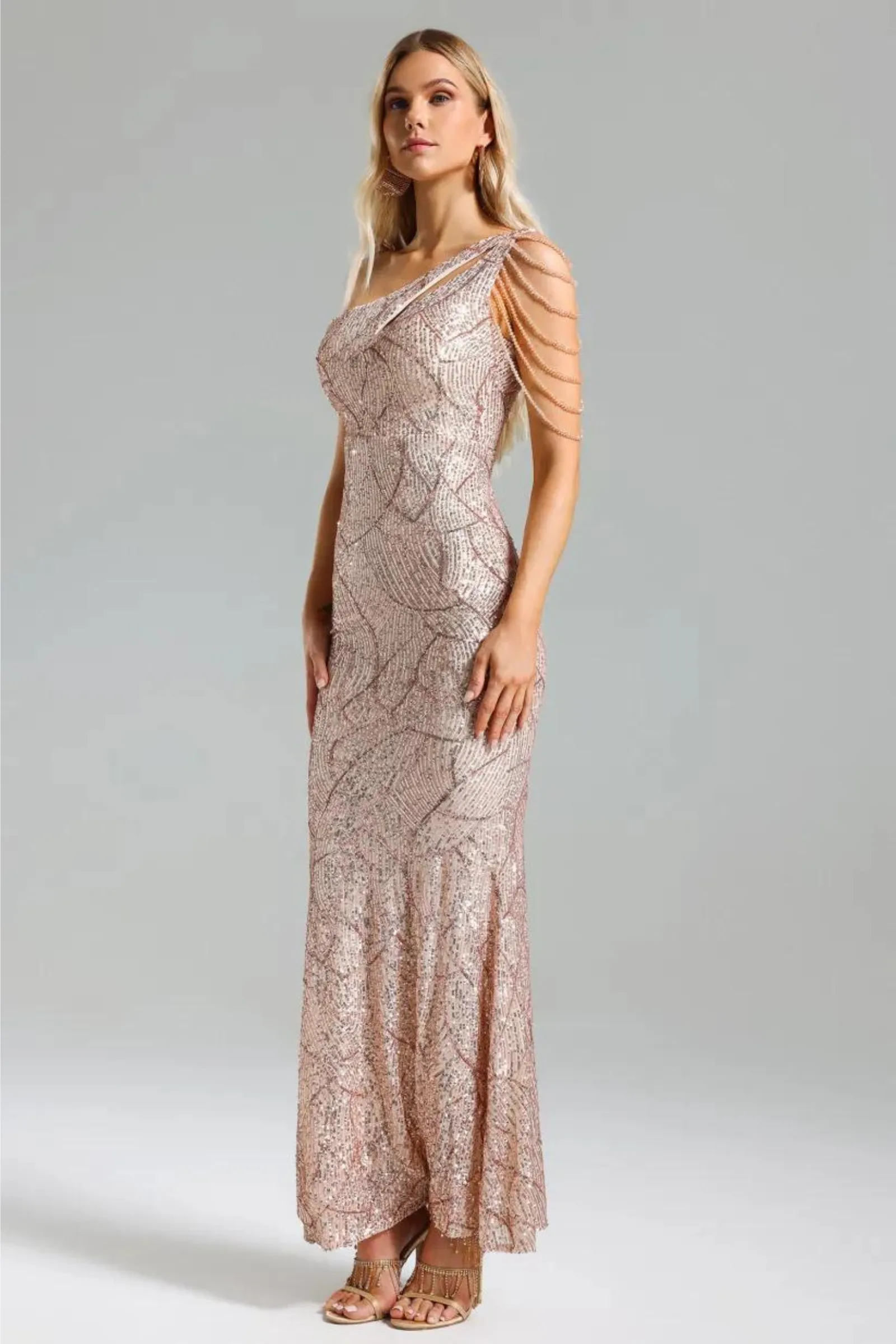 Glimmering One-Shoulder Maxi Dress-Miss Molly brand