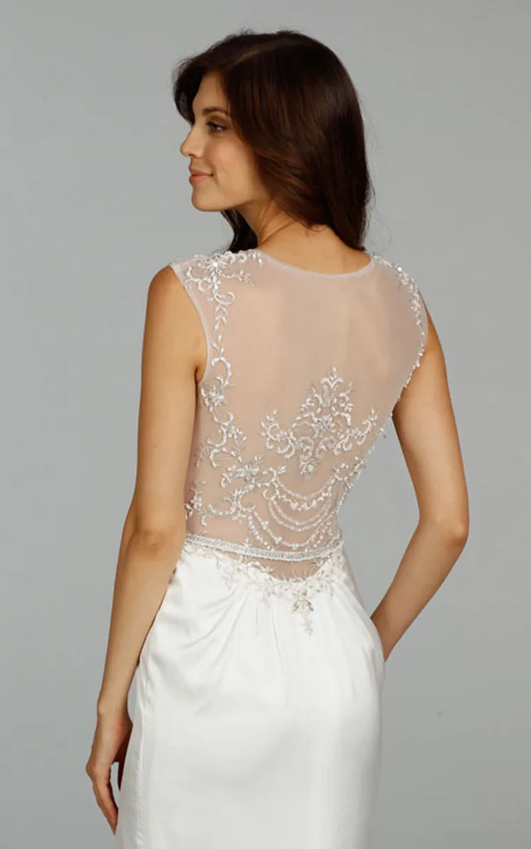 Gorgeous Cap Sleeve Charmeuse Dress With Beaded Embroidered Sheer Back - 702360