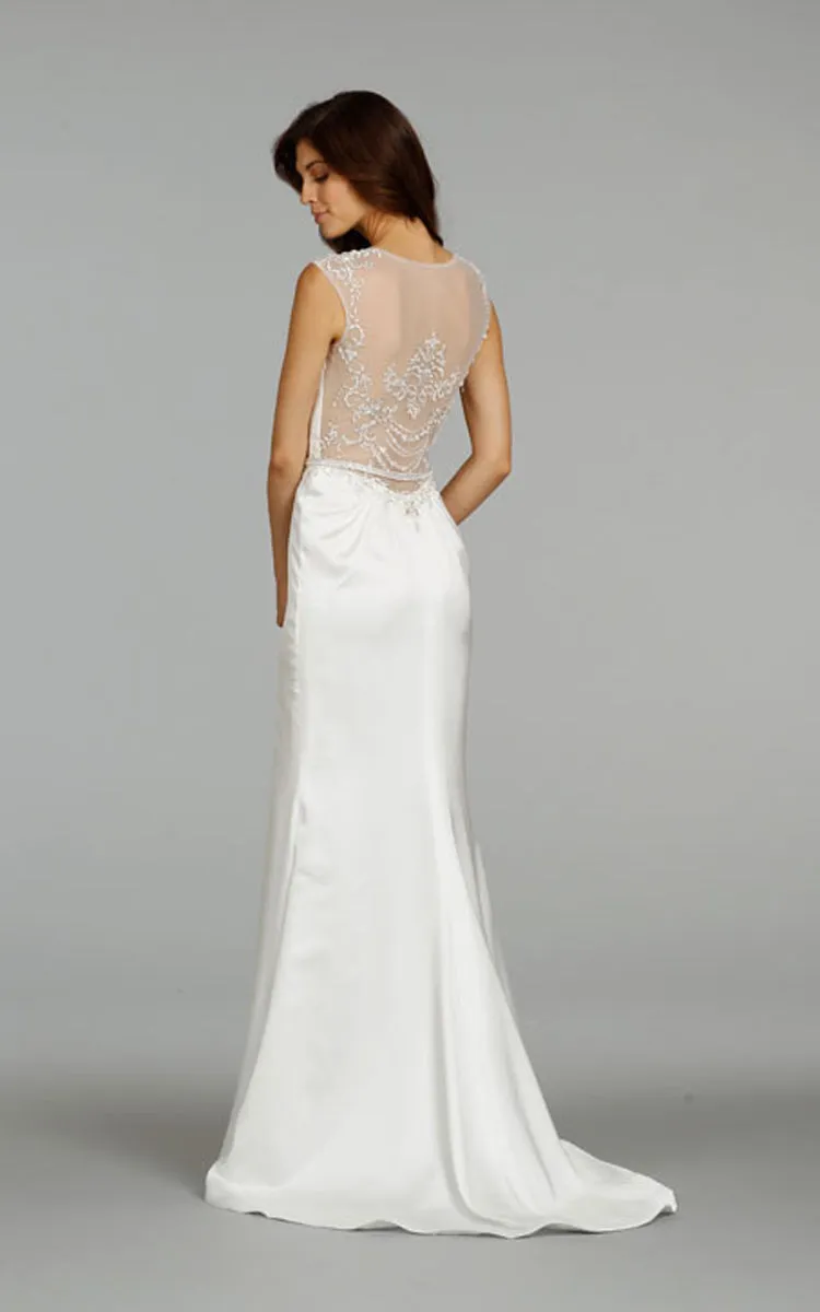 Gorgeous Cap Sleeve Charmeuse Dress With Beaded Embroidered Sheer Back - 702360