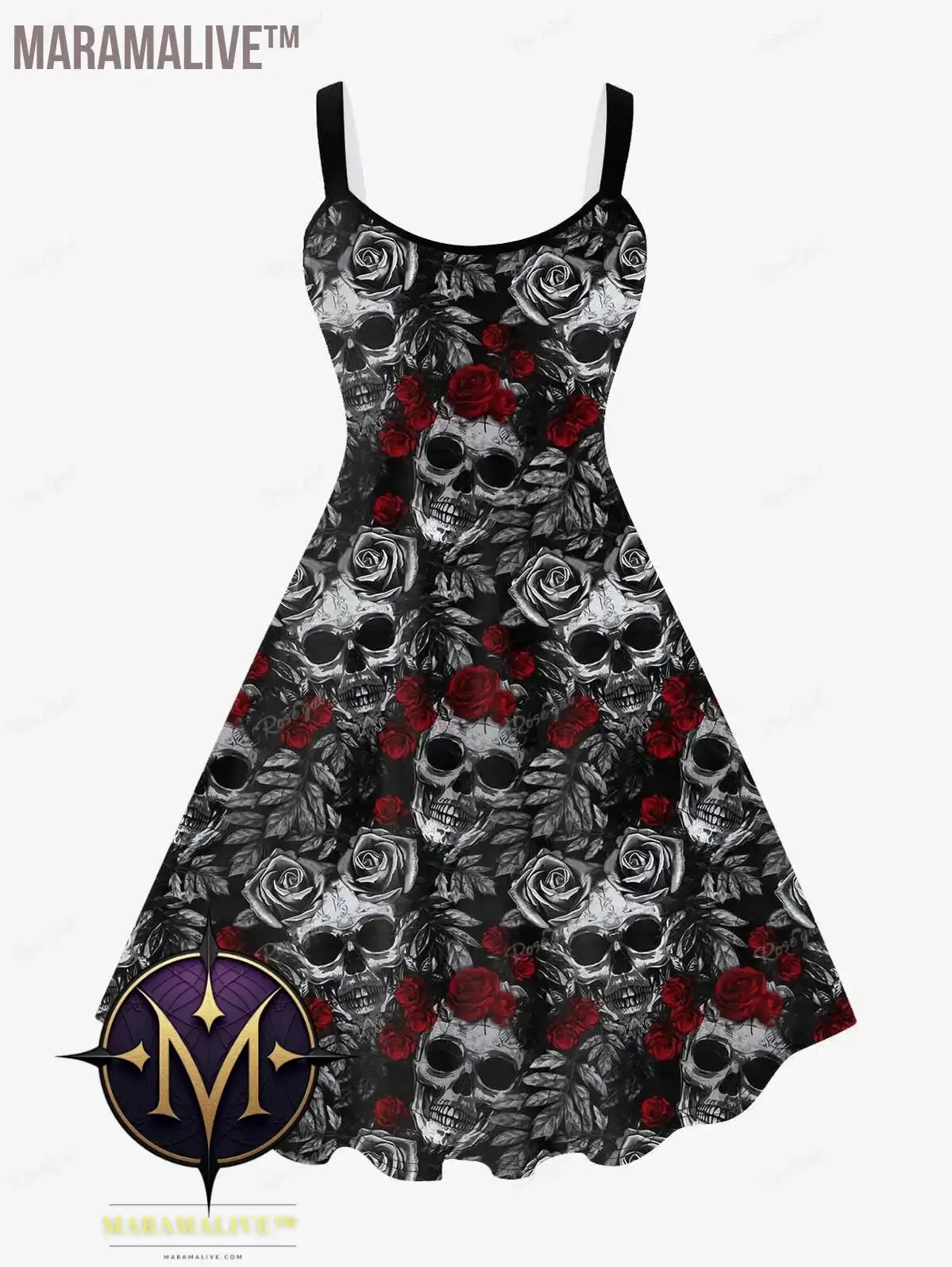 Gothic Printed Sleeveless Dress Women's Plus Size Spring,Summer Vestidos Skull Rose Graphic Dresses 5XL