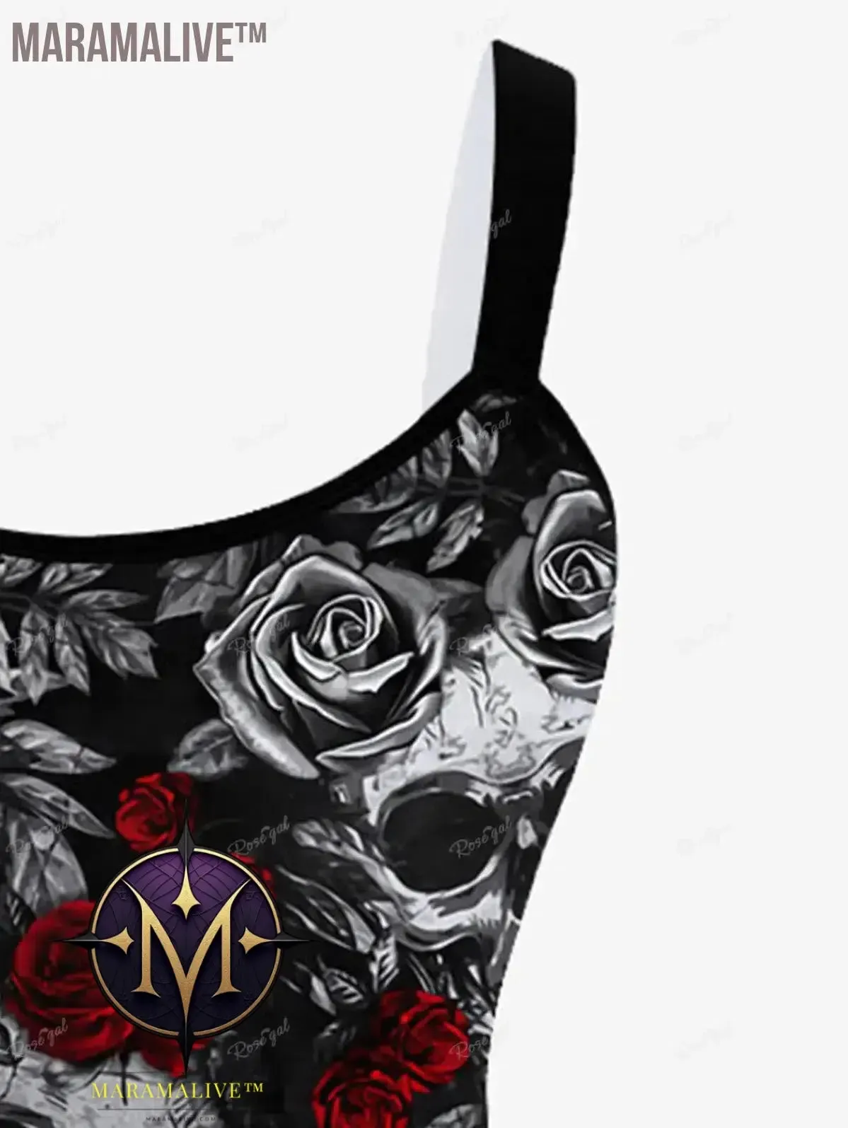 Gothic Printed Sleeveless Dress Women's Plus Size Spring,Summer Vestidos Skull Rose Graphic Dresses 5XL