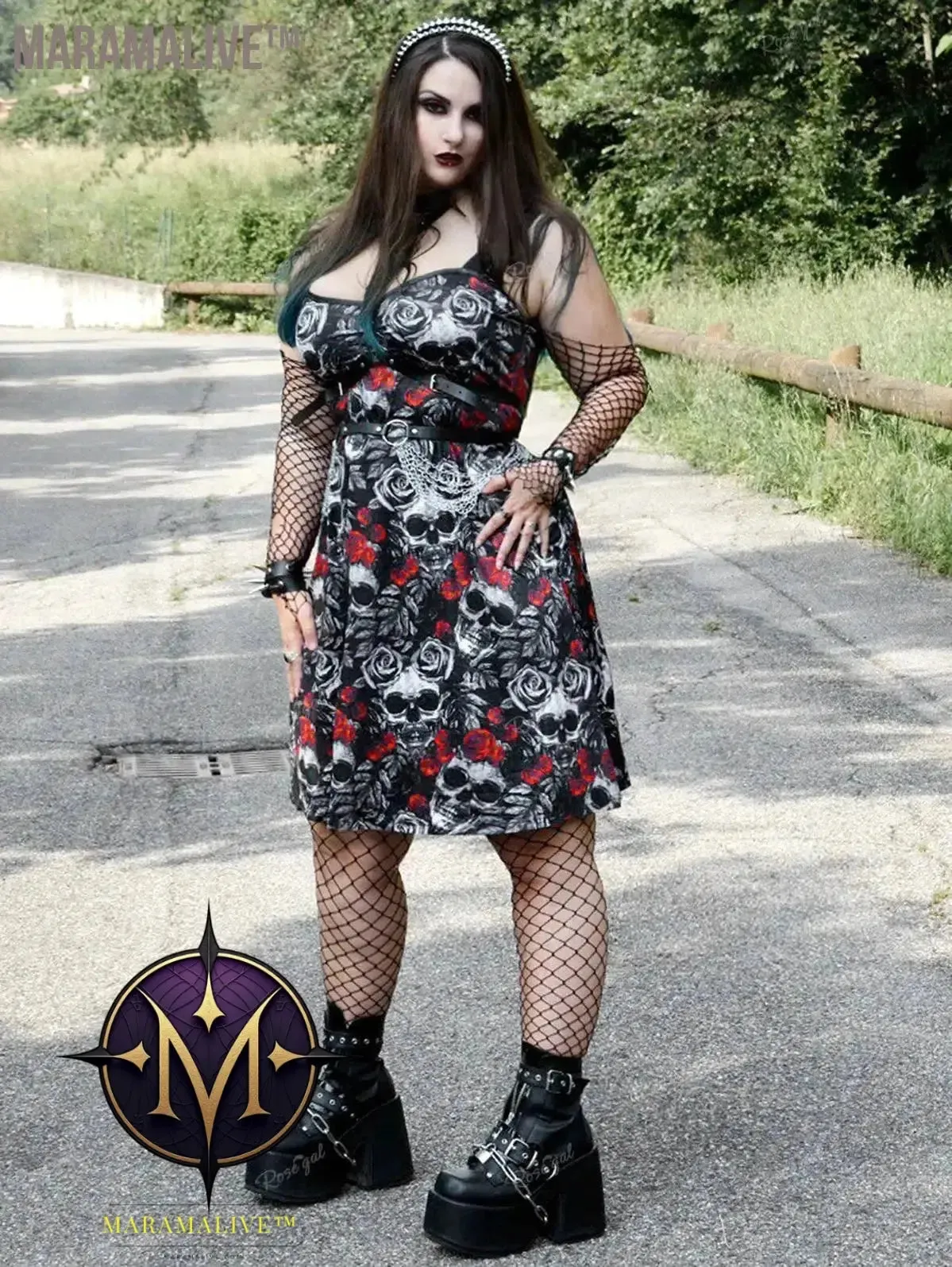 Gothic Printed Sleeveless Dress Women's Plus Size Spring,Summer Vestidos Skull Rose Graphic Dresses 5XL