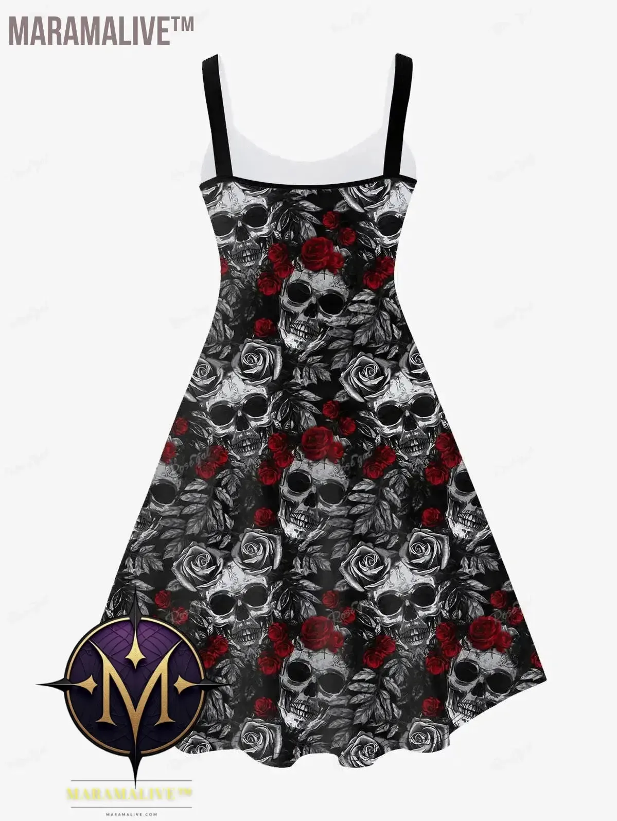 Gothic Printed Sleeveless Dress Women's Plus Size Spring,Summer Vestidos Skull Rose Graphic Dresses 5XL