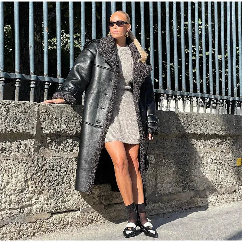 Grace - Leather Lamb Wool Coat with Belt