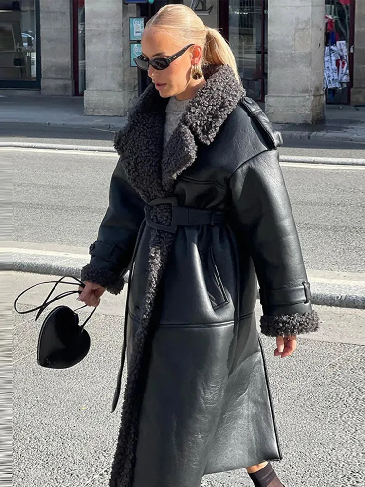 Grace - Leather Lamb Wool Coat with Belt