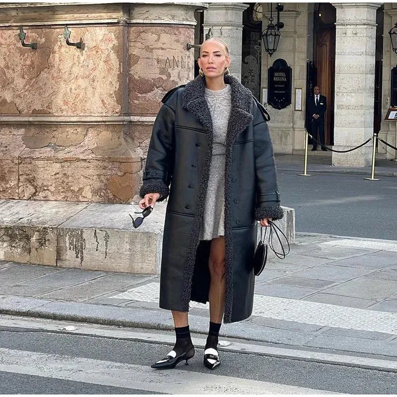 Grace - Leather Lamb Wool Coat with Belt
