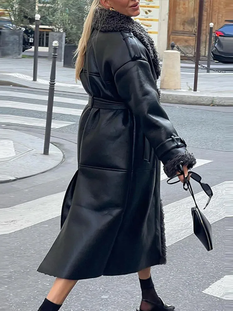 Grace - Leather Lamb Wool Coat with Belt