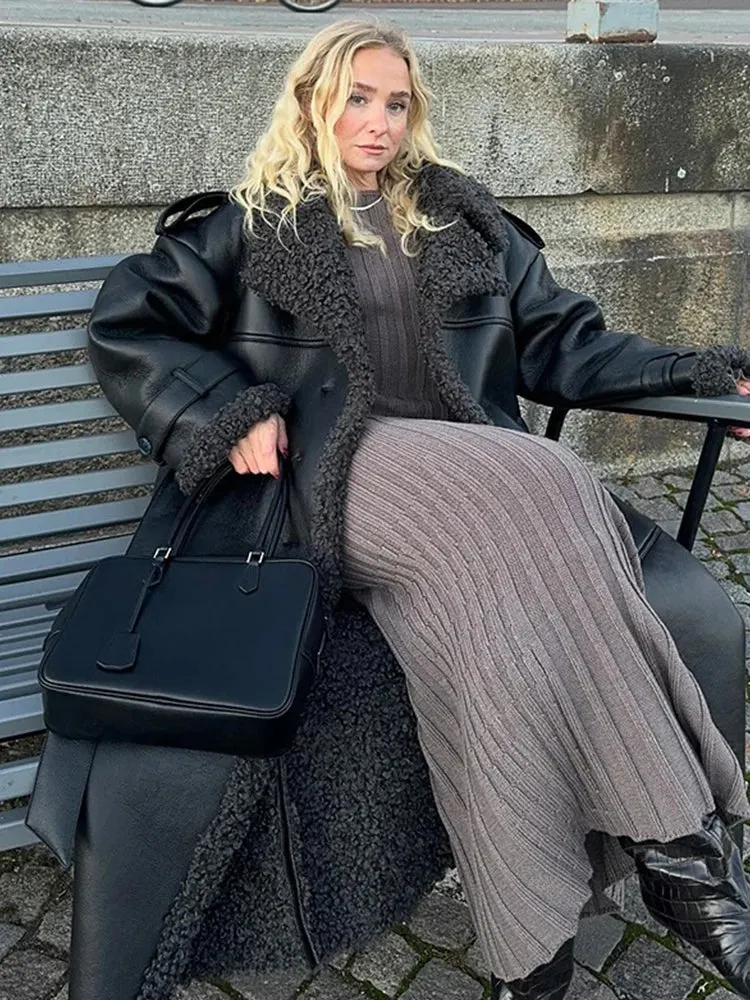 Grace - Leather Lamb Wool Coat with Belt