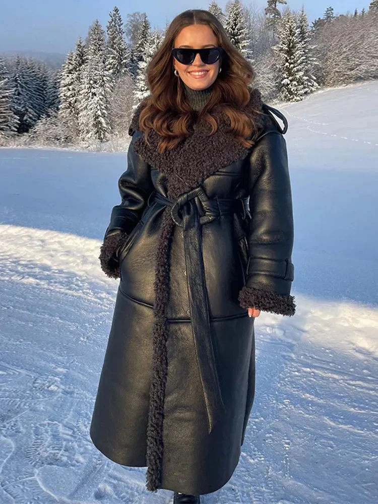 Grace - Leather Lamb Wool Coat with Belt
